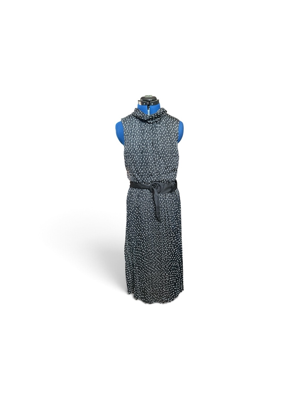 Karl Lagerfeld Black & White Polka Dot Sleeveless Midi Dress with Belt